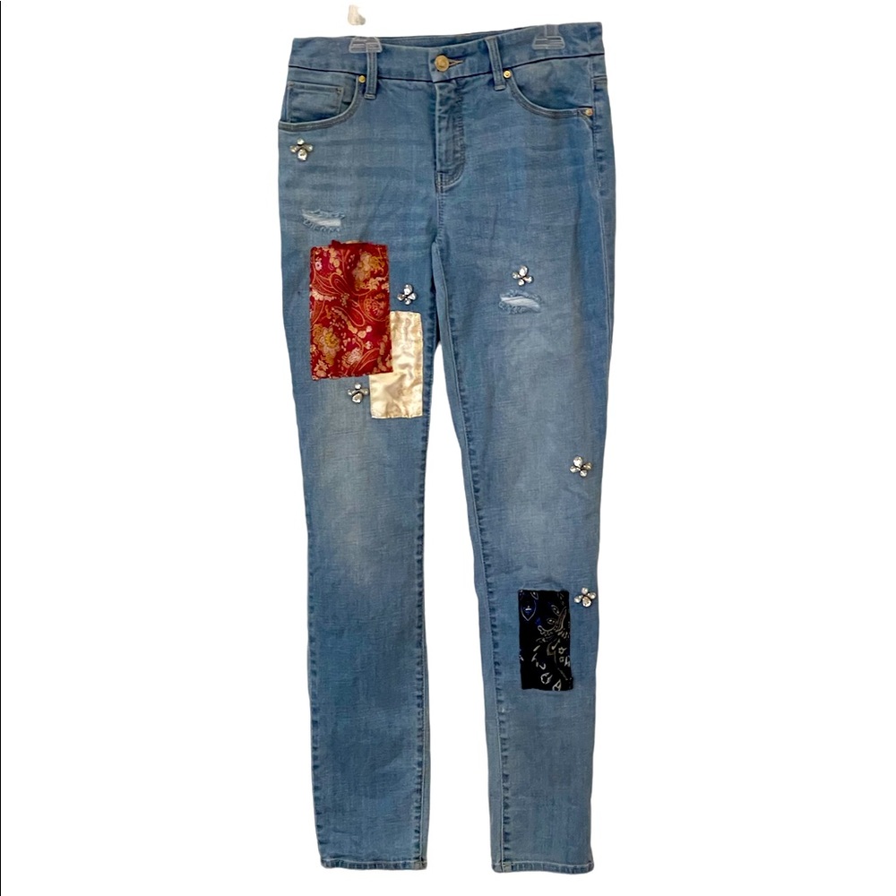 NWOT Statement brocade Patchwork & jewel embellished skinny jeans